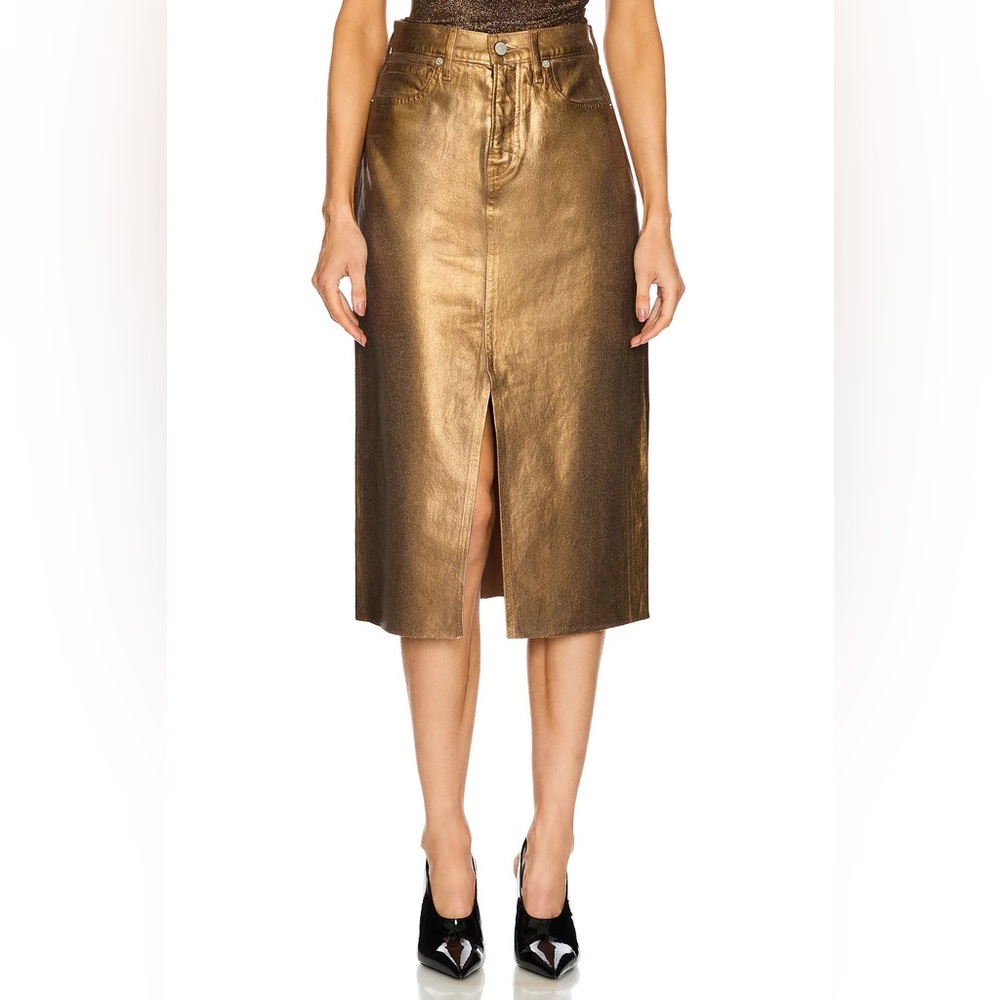 VERONICA BEARD Victoria Metallic Denim Midi Skirt